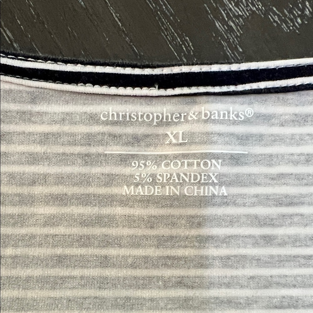 Christopher & Banks Navy Blue and White Striped Tee Short Sleeve Cotton/Spandex - Picture 6 of 6